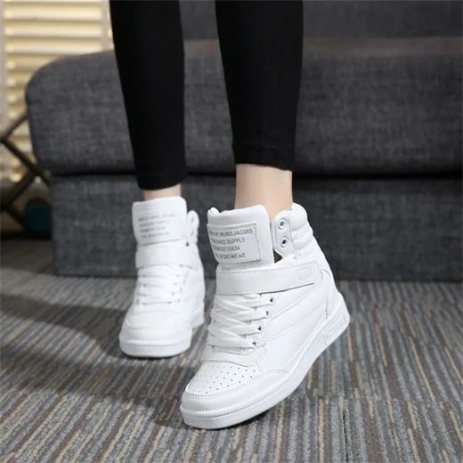 

New 2017 spring autumn ankle boots heels shoes women casual shoes height increased high top shoes mixed color Winter boots 117