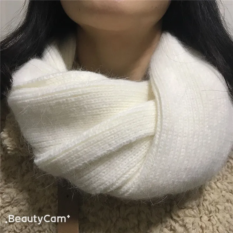 Ceny Nowe luksusowe miękkie 70% prawdziwe futra królika Angora szalik kobiety niebieski czarny kobiet fular beżowy biały ciepły dzianiny damskie zimowe szaliki