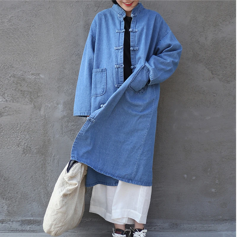 

SuperAen Women 2019 Autumn New Denim Trench Coat Oversize Single Breasted Vintage Washed Outwear Women Coat