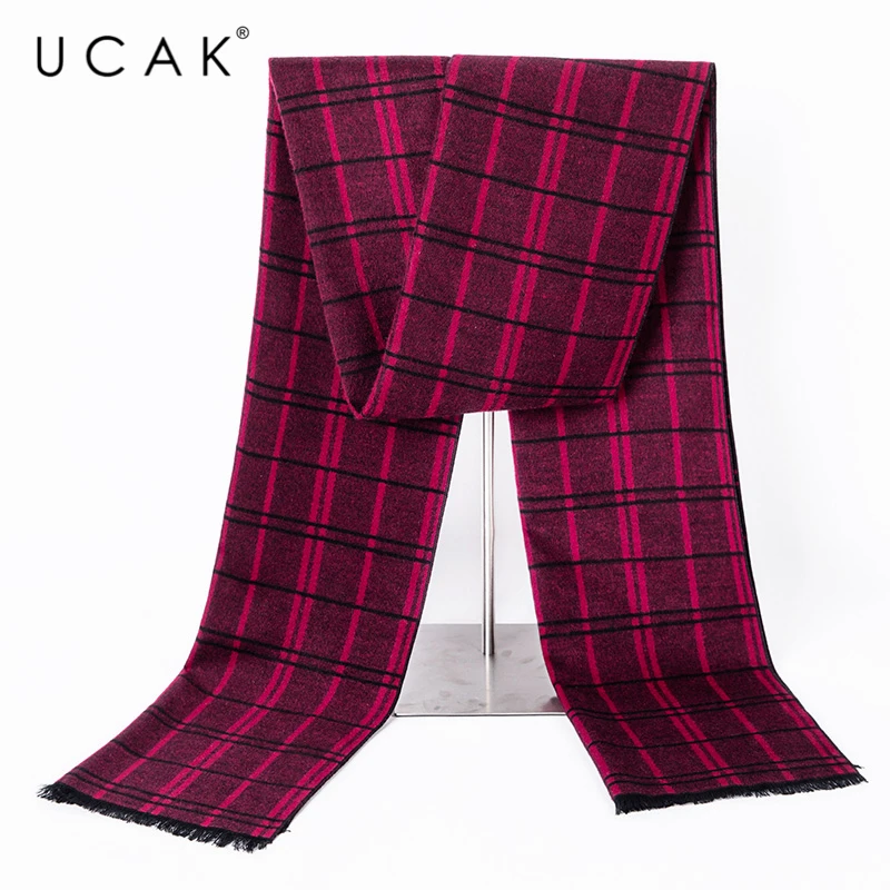 

UCAK Brand Autumn Winter Warm Design Soft Scarfs For Men Women Fashion Casual Plaid Cotton Knit Scarf With short tassels A21