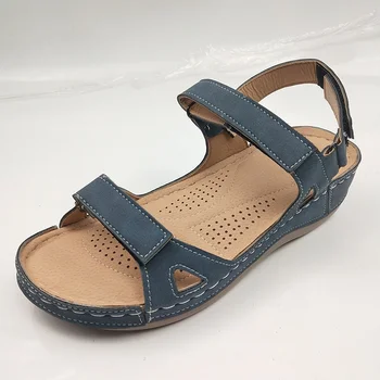 

2020 New Women Wedge Sandals Ladies Hook Loop PU Sewing Flat Shoes Woman Platform Open Toe Casual Female Shoes Rome Summer