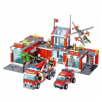 

Blocks Toys Fire Station Model Building Blocks City Construction Fireman Truck Firefighter DIY Bricks Toys For Children