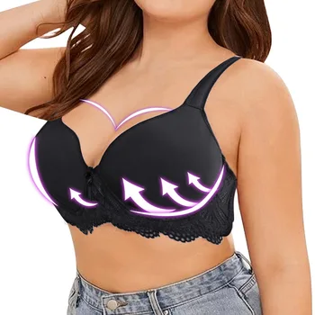 

Women Super Push Up Bra Seamless Underwire Bra Gather Adjustable Lace Bralette Wing Breast Lady Underwear D Cup Plus Size Bras