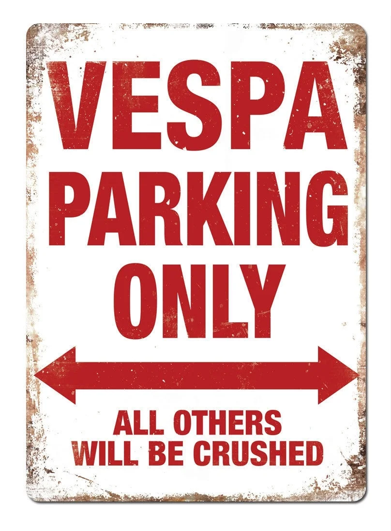 Парковка VESPA белый металлический настенный знак пластина Классический гараж