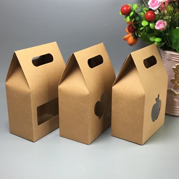 

20Pcs Retro Kraft Packaging Paper Pouches Handle Easy Carries Wedding Gift Packaging Bags With Transparent PVC Window