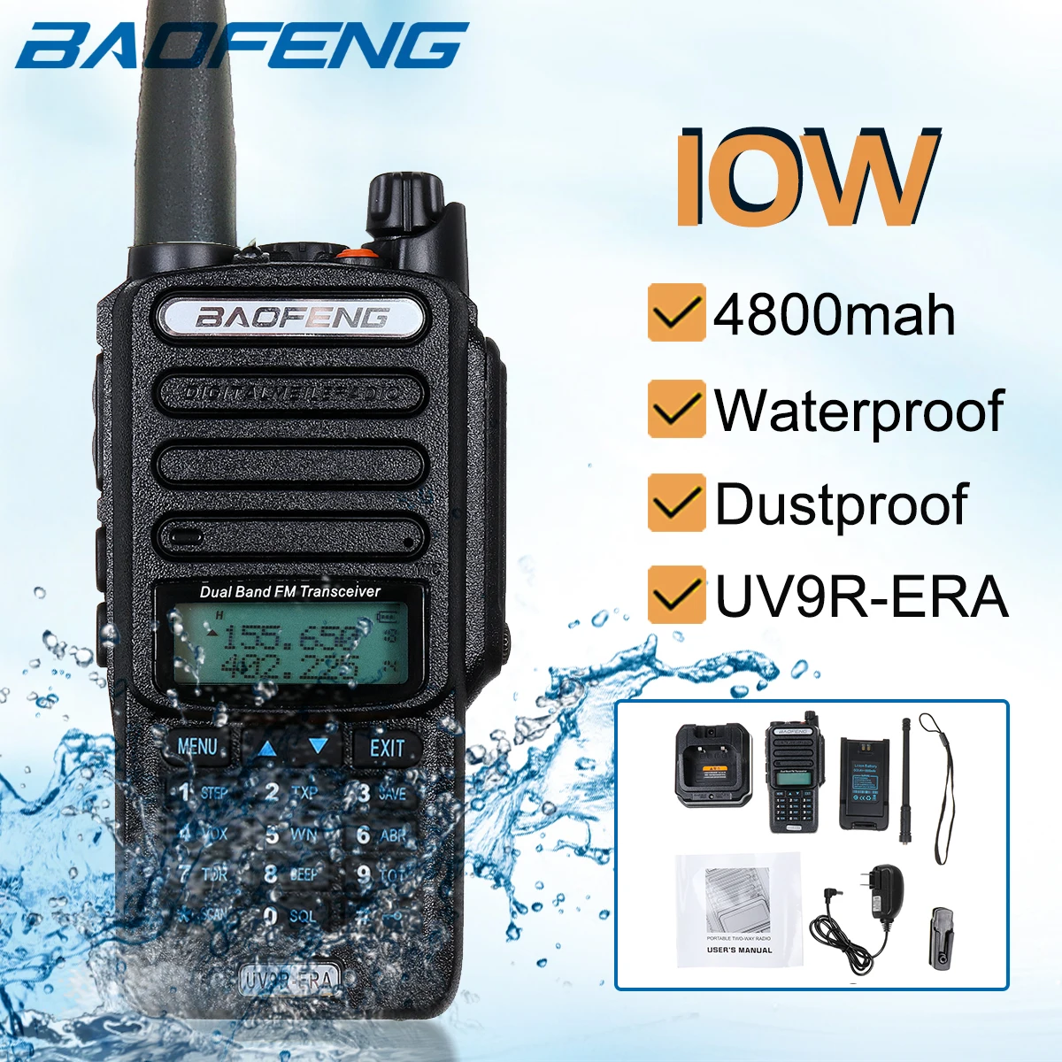 Черный Baofeng UV9R-ERA портативная рация, профессиональная радиостанция, приемопередатчик VHF UHF, портативное радио 15 км, диапазон разговора 4800 мАч - Цвет: Черный