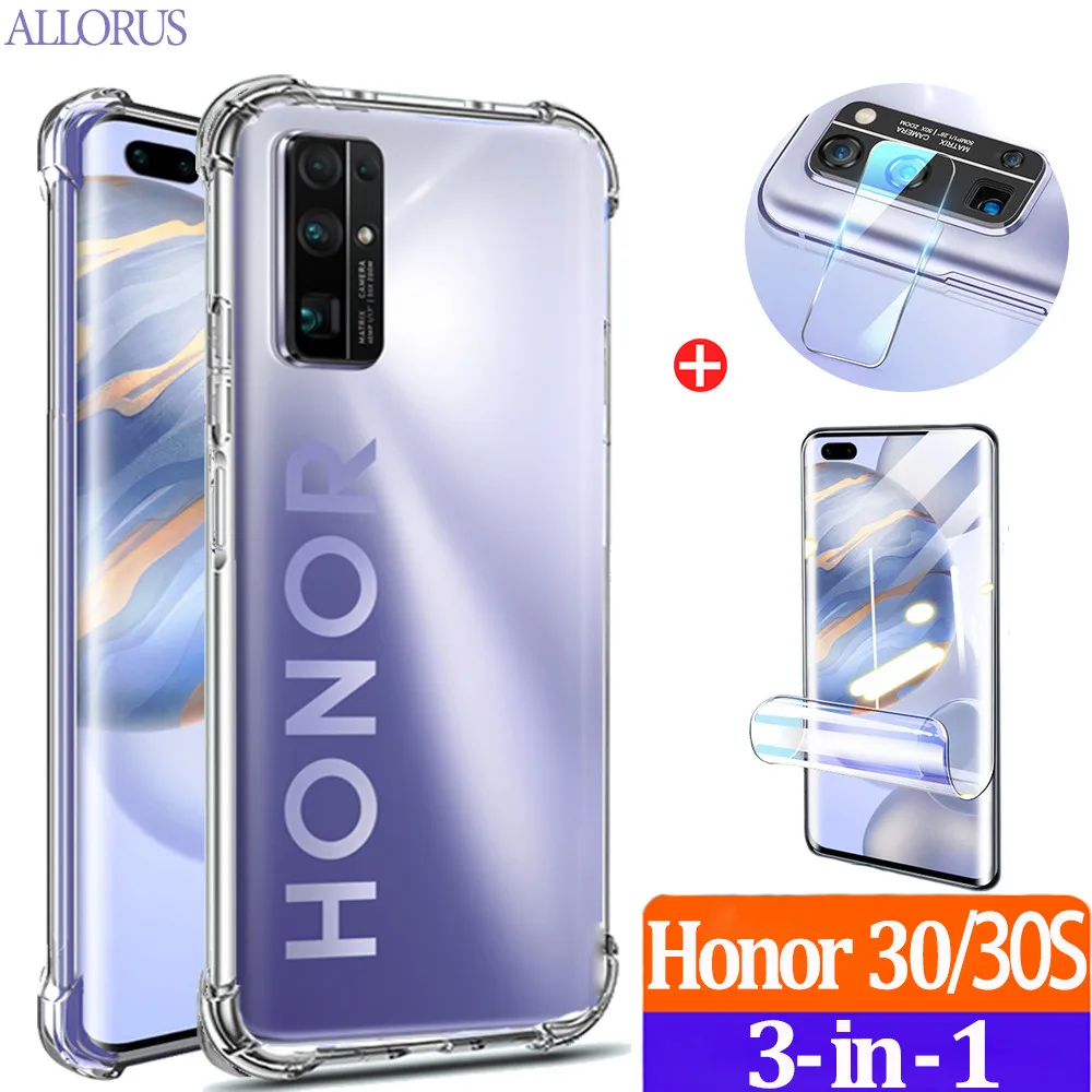 Transparent Case Honor50 Honor 30 Pro Plus Case Airbag Phone Cover Hydrogel Film Soft Camera Armor Shockproof Protective Covers Huawei Honor30 Pro Honor 10 20 30 50 Lite V30 View 30 S Silicone Cases Honor