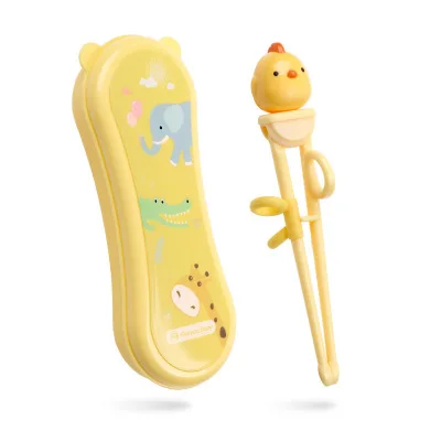 Yellow2 Детская обучающая палочка для еды, для новорожденных, для использования, для обучения, палочки для еды, детская портативная ложка, вилка, столовые приборы, набор, детский мультяшный инструмент для кормления - Цвет: Yellow2