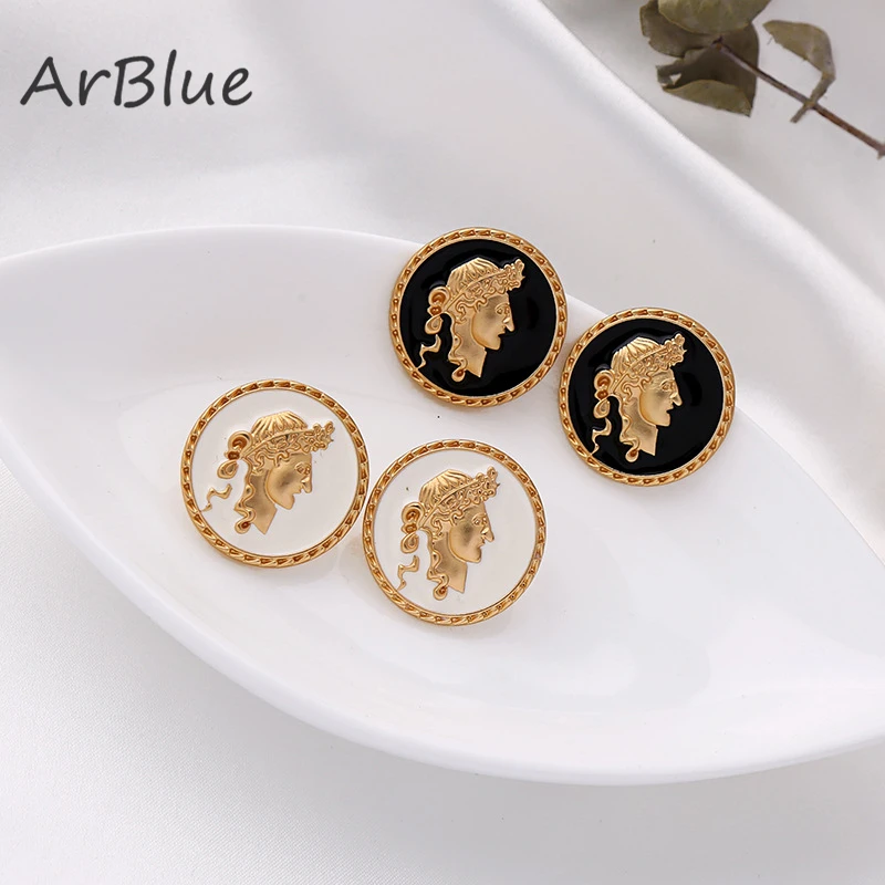 ArBlue серьги гвоздики с эмпайстическим портретом для женщин монета золотого цвета