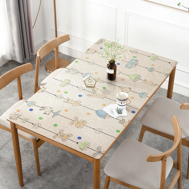 

Table mat transparent waterproof tablecloth household tea table mat rectangular plastic tablecloth wash-free