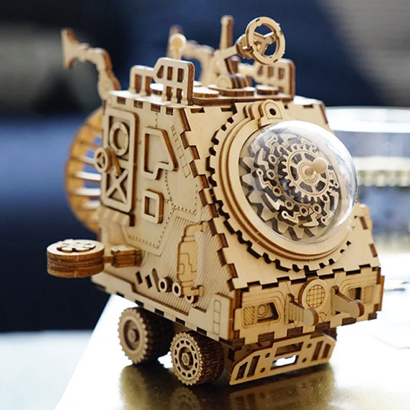 

Wooden Music Box Kit DIY Crank Musical Mechanism 3D Wooden Model Building Cabin Steam Punk Elements 66CY
