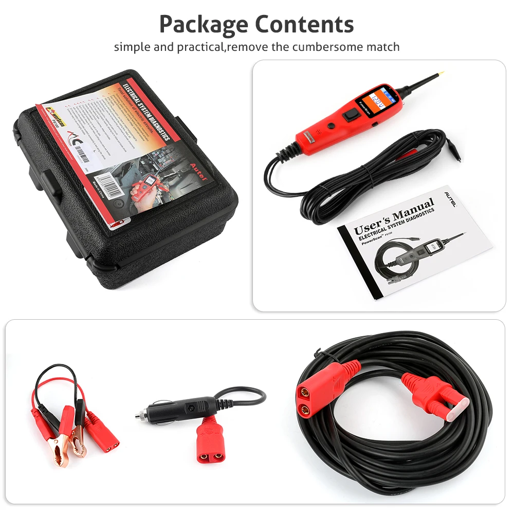 Autel PowerScan PS100 Auto Electrical Circuit AVO Meter Automotive Circuit Tester Build-In Flashlight for 12-24V Power Probe