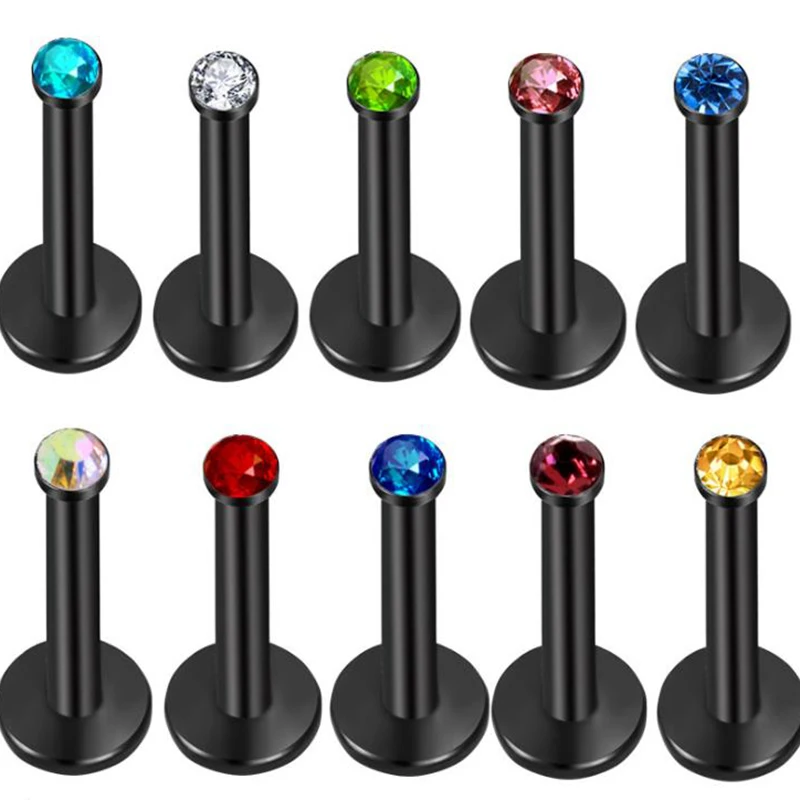 10pcs Stainless Steel Crystal Barbell Stud Lip Tragus Piercings Helix Cartilage