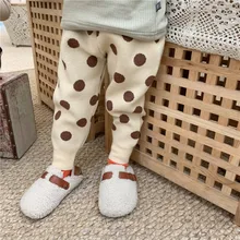 Новые стильные вязаные брюки в горошек в Корейском стиле для мальчиков и девочек на осень и зиму