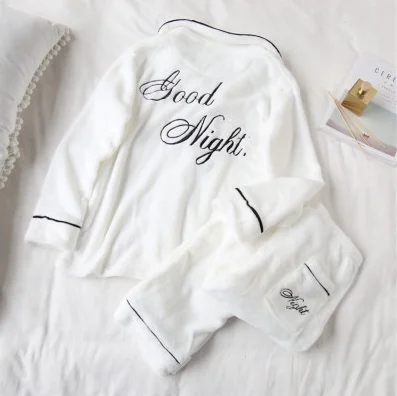 white Пижамы для девочек из кораллового флиса для женщин; сезон осень-зима; толстые милые теплые фланелевые домашние пижамы для мужчин; повседневный костюм; милые пижамы для пар - Цвет: white