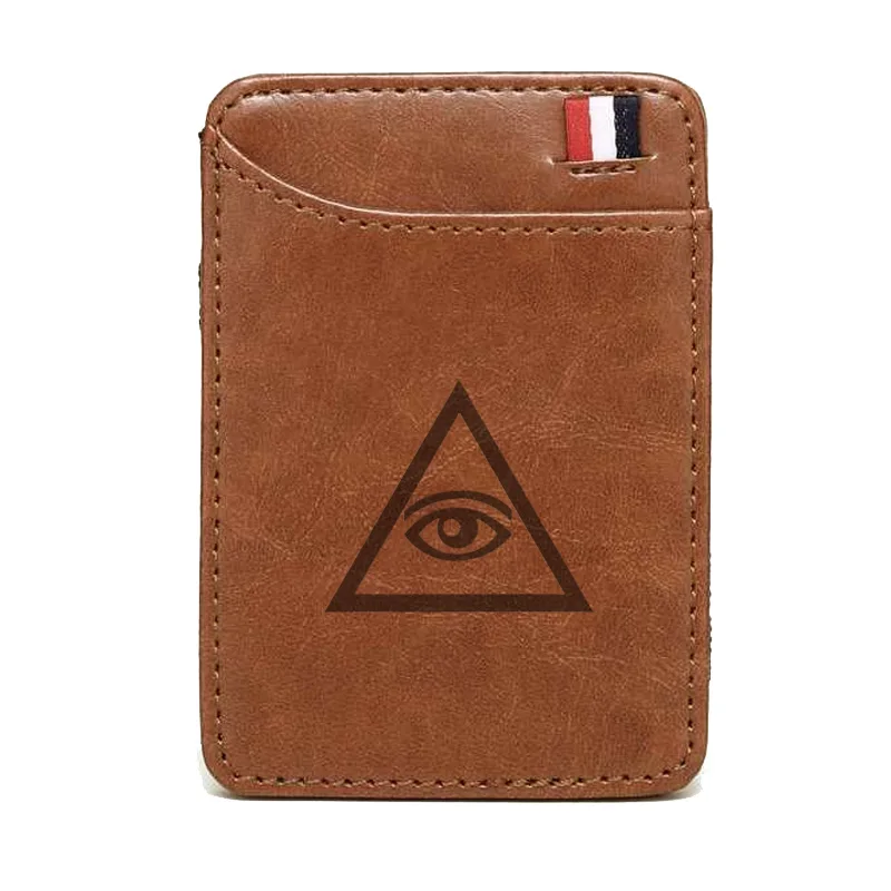 Классический черный кожаный бумажник с треугольным глазом, Винтажный Мужской Женский кошелек с зажимами для денег, масонский кошелек для карт - Цвет: Brown