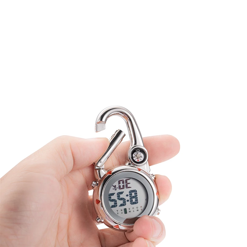 Digital Carabiner Clip Sport Hook Clock Hospital Gift Electronic Luminous Multi-function Stainless Steel FOB Nurse Watch Outdoor