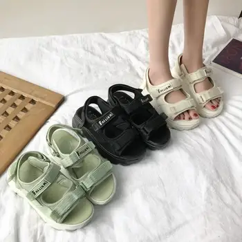 

CONESSD PU Platform Shoes Woman Hook Loop Flat Sandals Women 2020 New Summer Women's Sandals New Female Shoes Solid Ladies Shoe