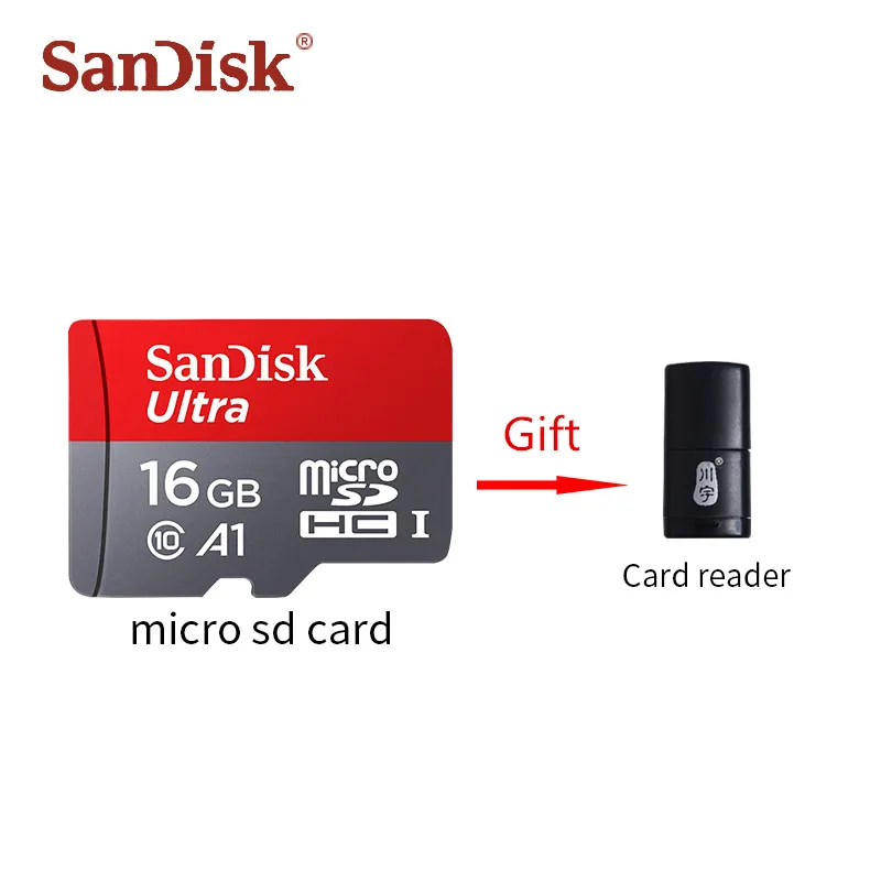 Оригинальная карта памяти SanDisk, 64 ГБ, 128 ГБ, класс 10, Micro SD карта, 16 ГБ, 32 ГБ, MicroSD, TF карты, флеш-карта памяти для телефона - Емкость: 16GB with reader