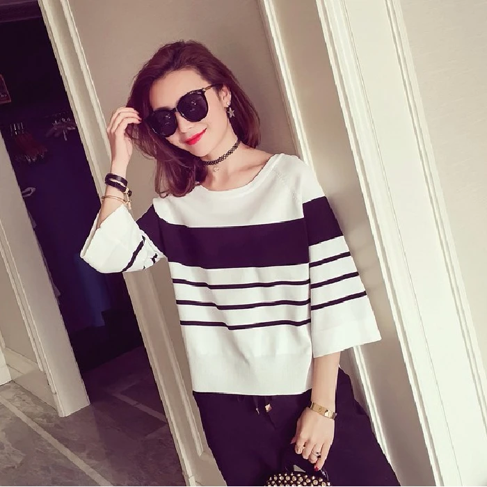 Irregular Striped Breastfeeding Sweater+Full Length Pants Twinset Postpartum Women Autumn Breastfeeding Nursing Clothes Set
