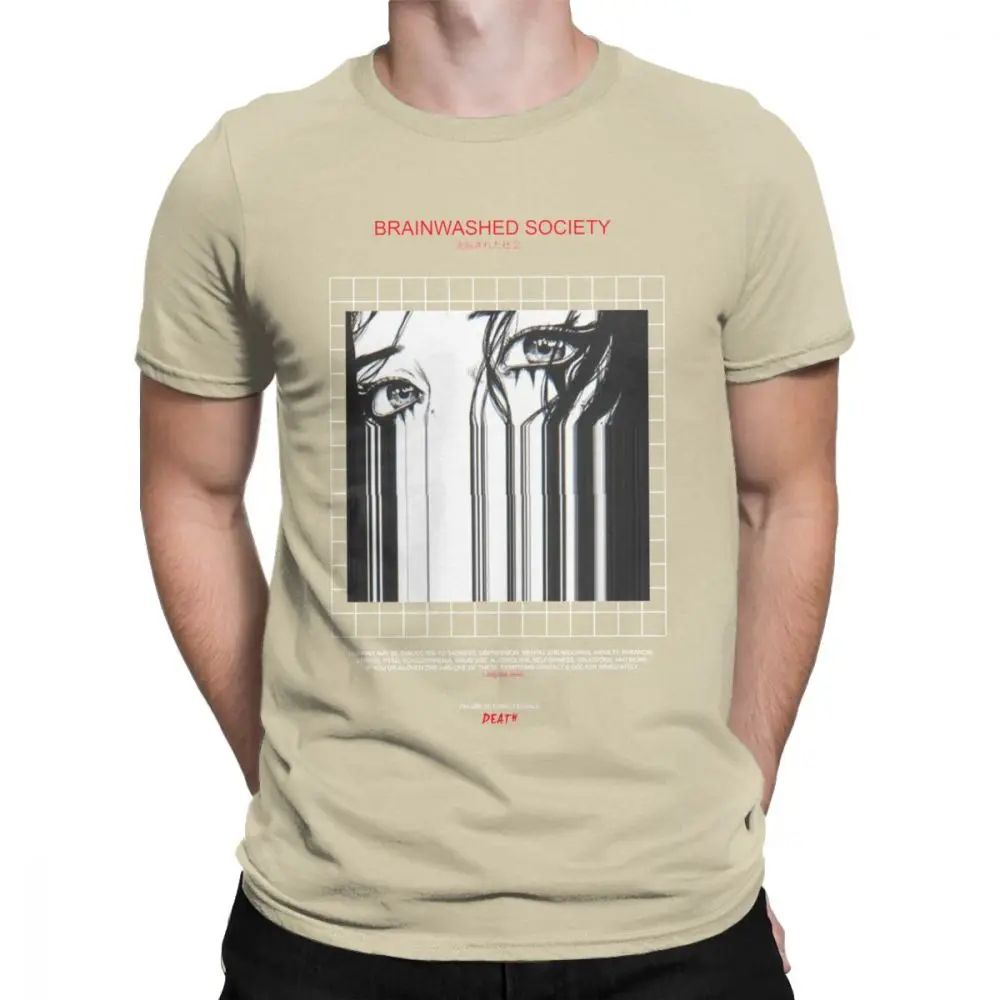 Brainwash society Harajuku футболка Мужская Аниме Vaporwave Япония гранж Sad хлопковая футболка футболки с коротким рукавом размера плюс Топы - Цвет: Хаки