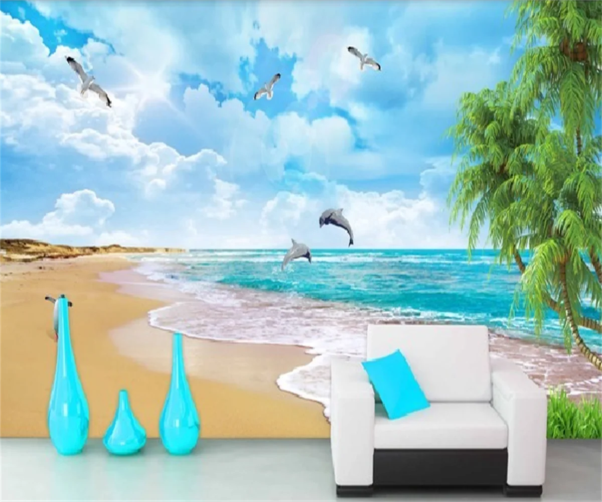 

Southeast Asia Aesthetic Sea of Love Living Room TV Background Wallpaper 3D Photo Seaside Landscape Mural Home Decoration Photo