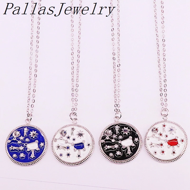 

10Pcs Mix Color Enamel Round Pendant Necklace, CZ Micro Pave Beautiful charm Pendant Jewelry