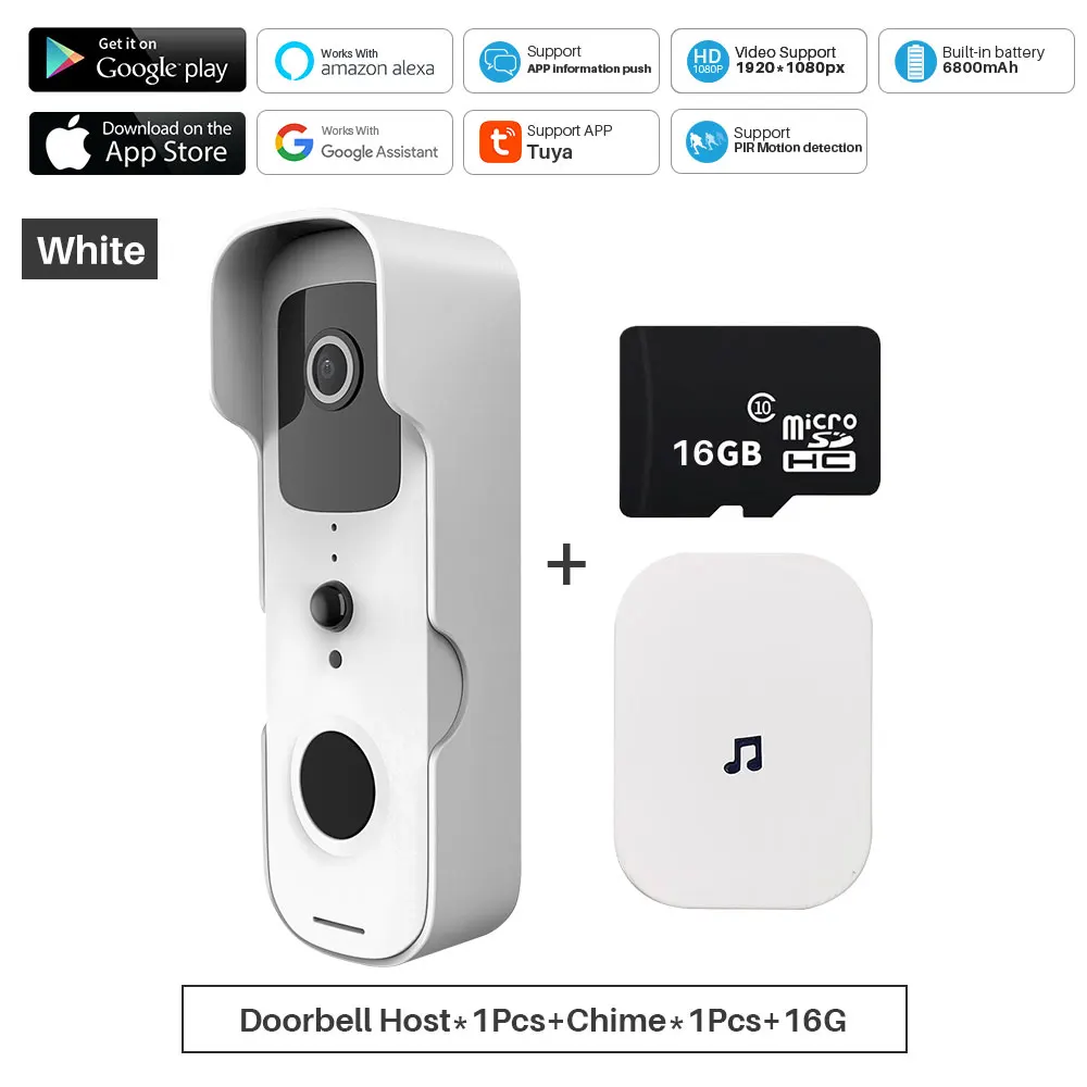 Tuya Smart Video Doorbell WiFi 1080P Video Intercom Door Bell IP Camera Two-Way Audio Works With Alexa Echo Show Google Home 