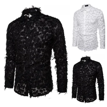 

New spring 2020 Men Fashion Men's Business Casual Long Sleeved Shirt Male Handmade three-dimensional feather fabric