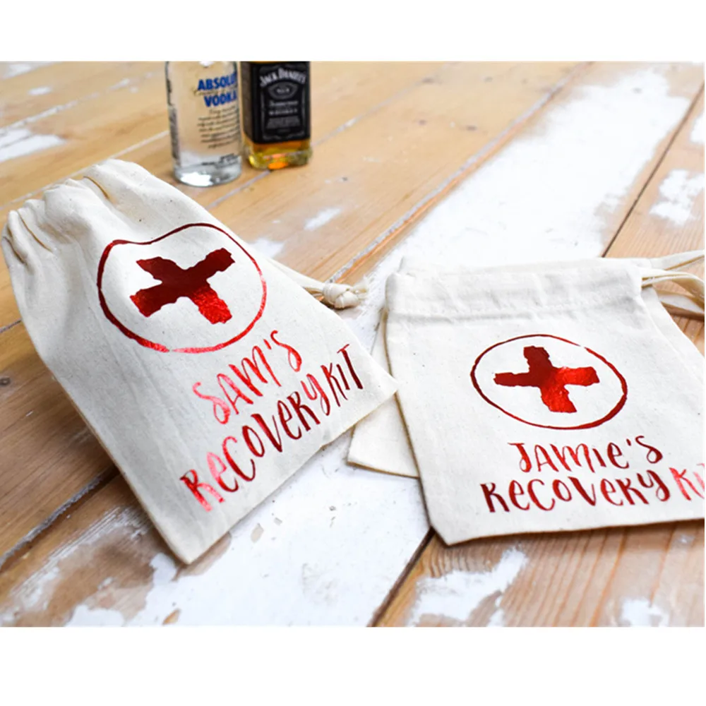 

custom Stag Do Bridesmaid HANGOVERS KIT WEDDING Survival Recovery Kit guest gift bag hen Weekend Cotton Canvas Double Drawstring