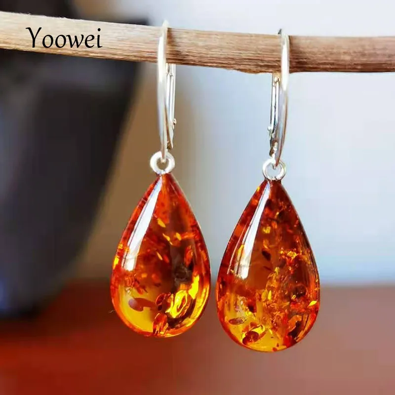 

3 Colors Natural Amber Earrings for Women S925 Silver Real Flower Cognac Dangle Earring Teardrop Baltic Jewelry Wholesale New