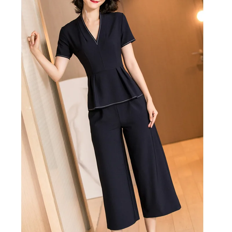 

2019 Summer New Style Fashion Set Simple Short-sleeved Shirt Tops Casual Loose Pants Two-Piece Set WOMEN'S Dress