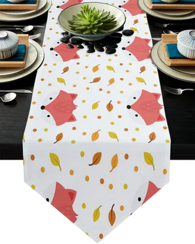 

Cute Fox Leaves Polka Dot Cartoon Table Runner Home Kitchen Decorative Table Runner for Wedding Party Cake Floral Tablecloth
