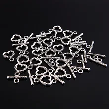 

20 Sets Tibetan Silver Charms Heart Clasps Beads for Jewelry Making Findings Diy Women Bracelet Necklace Metal Toggle Hooks