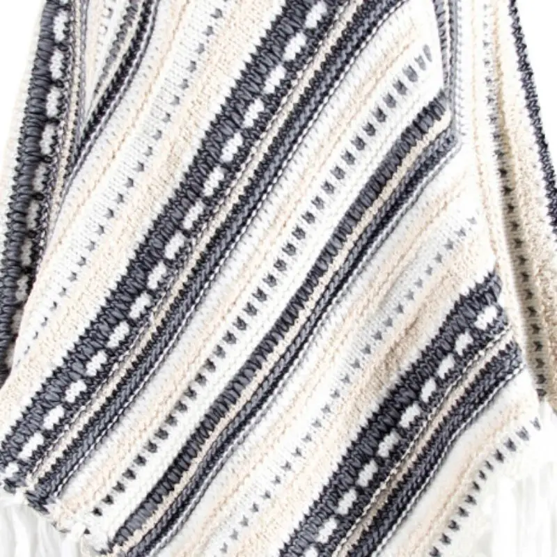 Пончо Накидки для женщин зимние теплые Boho полосатые шали с кисточками Вязаная кашемировая шаль модный элегантный свитер