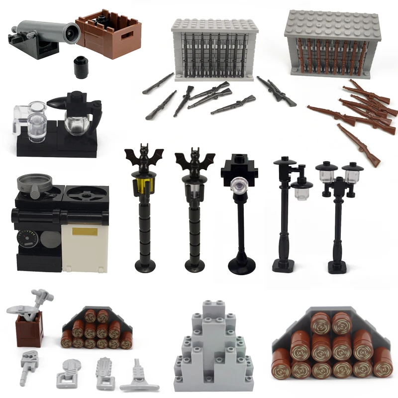 Военный оружейный пистолет Kuts Cannon Rockery Street Light Cooktop чашки дрова MOC игрушки для