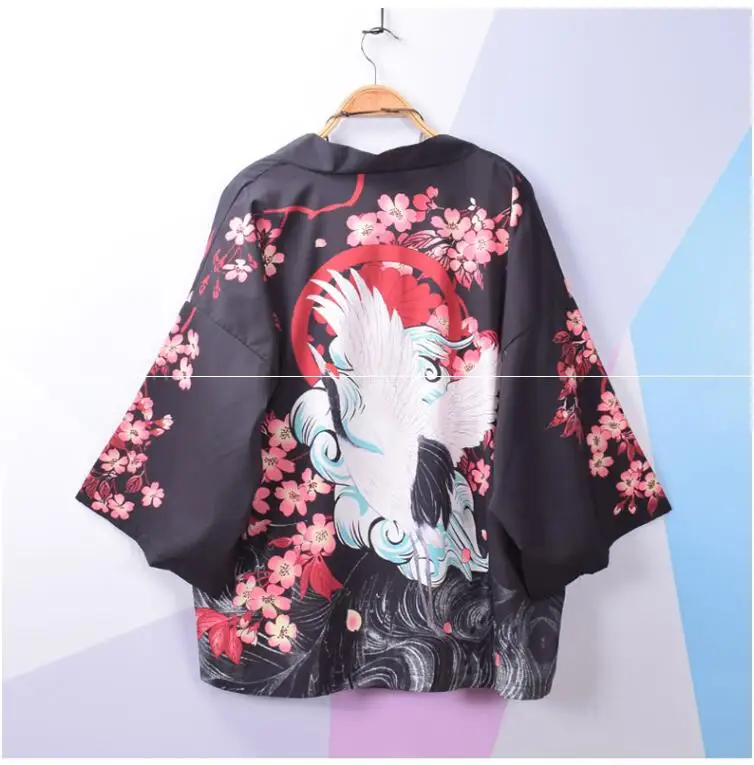 Японское кимоно, кардиган, для мужчин, haori, юката, мужской костюм самурая, одежда, кимоно, мужская куртка, кимоно, юката, хаори, кран, принт