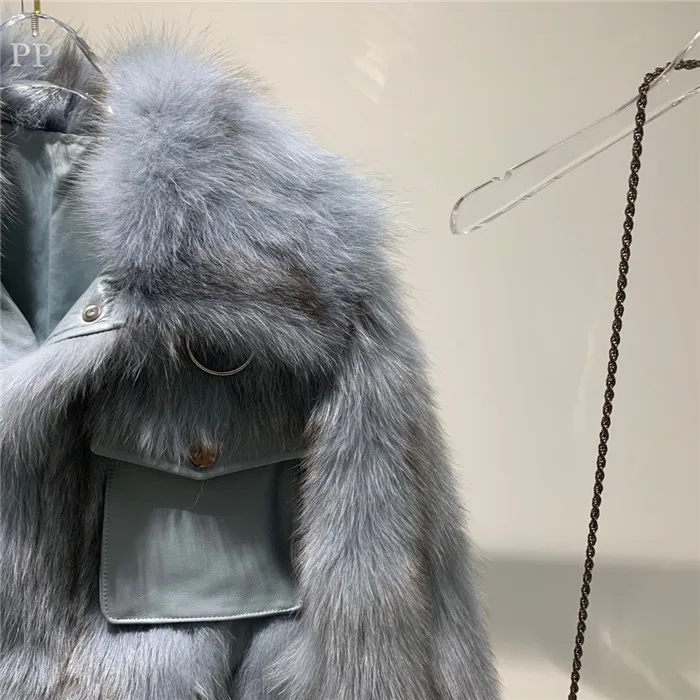 Mateau hiver femme, зимняя Женская Толстая теплая куртка из натурального Лисьего меха, овчина, с карманом, натуральная Шуба для женщин