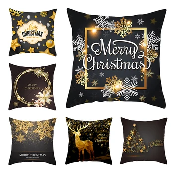 

Merry Christmas Black Gold Pillowcase Printing Pillows Covers Christmas Party Home Sofa Decoration Pillowcases 45*45cm