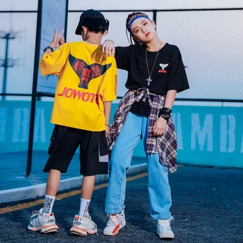 

Hip Hop Street Dance Clothes Kids Summer Loose Sweatshirt Tops Pants Girls Ballroom Dancing Clothing Boys Sport Wear Rave BL4318