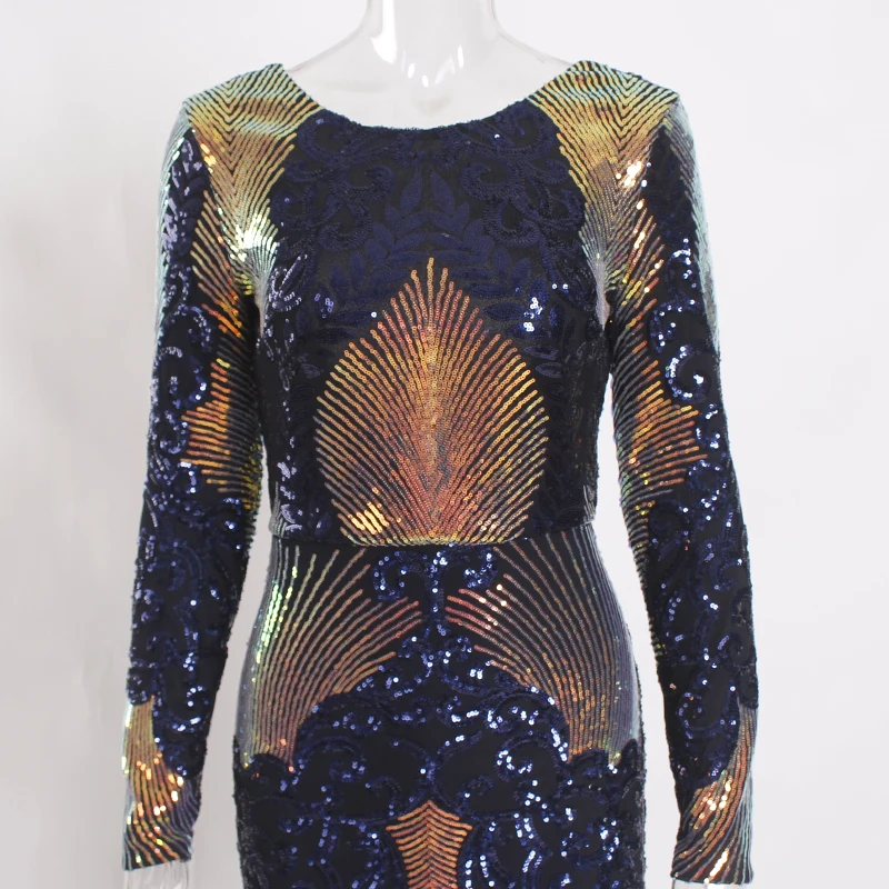 Платье макси с открытой спиной и круглым вырезом блестками|Платья| |