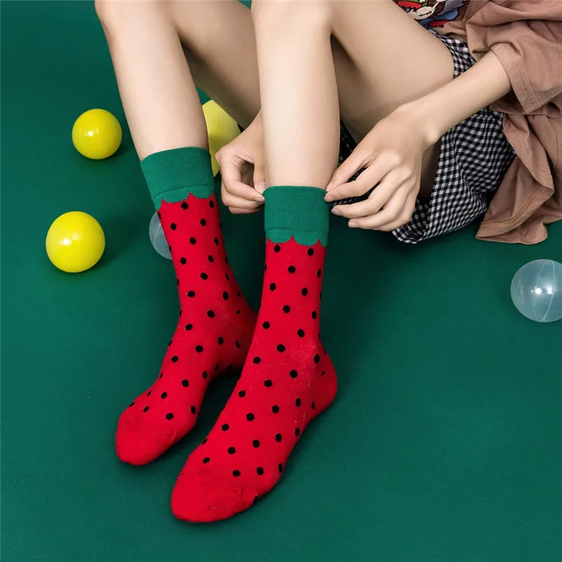 Модные женские хлопковые носки, корейские кавайные уличные длинные носки для колледжа, фрукты, арбуз, ананас, пчела, Цыпленок, забавные носки для животных