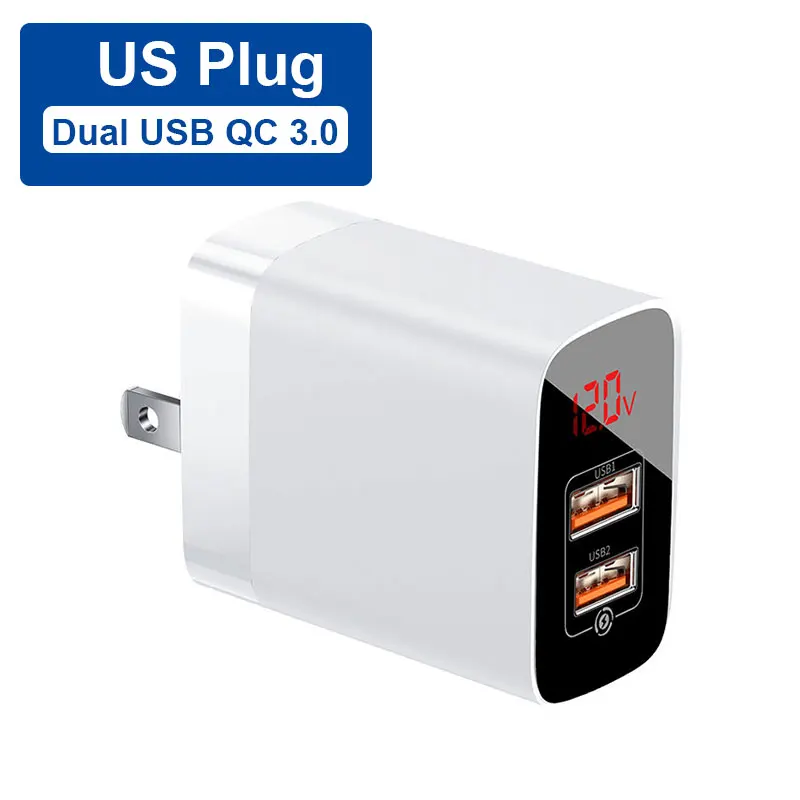Baseus UK Quick Charge 3,0 USB Зарядное устройство 18W PD быстрый автомобиль телефон Зарядное устройство с FCP AFC для huawei P30 Pro samsung S10 iPhone 11 Pro XR - Тип штекера: US Dual QC3.0 WHITE