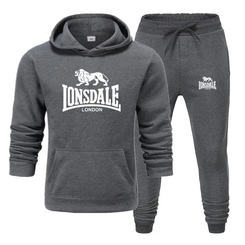 Модные мужские толстовки с принтом LONSDALE, костюмы, фирменный спортивный костюм, мужские толстовки в стиле хип-хоп+ спортивные штаны, осенне-зимний флисовый пуловер с капюшоном