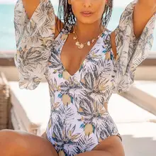 Купальник Misswim с оборками, сдельный, цветочный принт, бикини, рукав, купальник для женщин, монокини, на шнуровке, боди, сдельные костюмы, Новинка