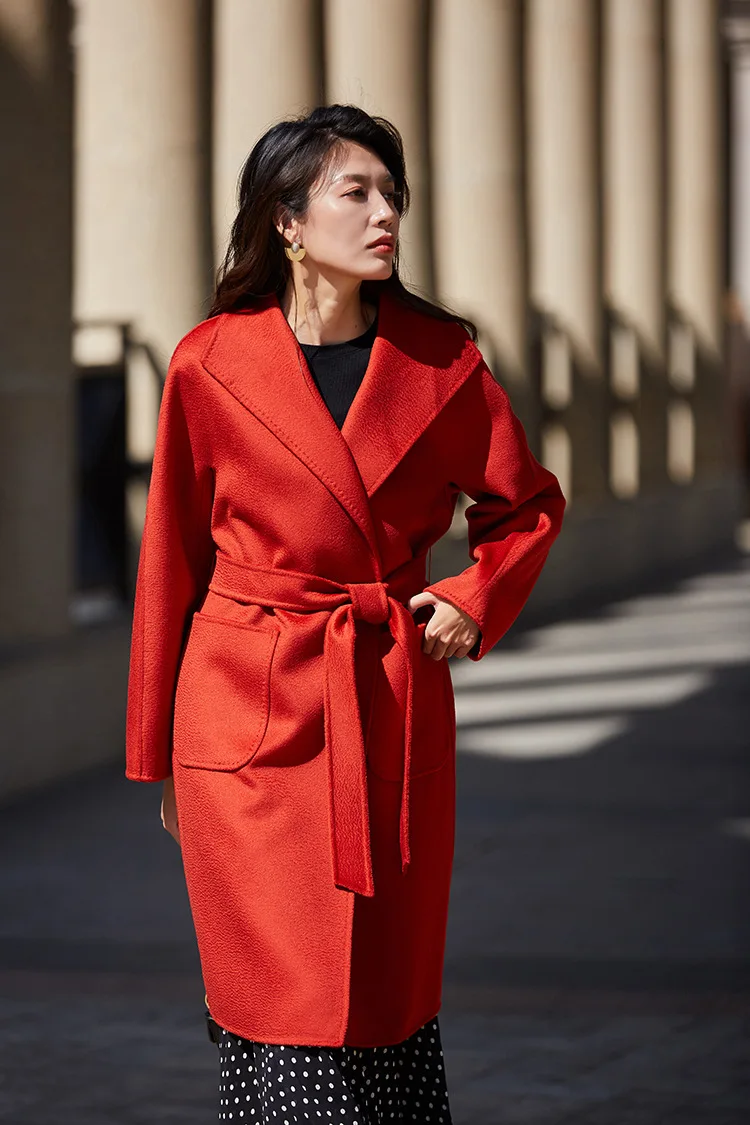 Max Lilia Женское пальто красное женское длинное шерстяное пальто подиумное Женское пальто зимнее пальто с большим поясом роскошное za sobretudo