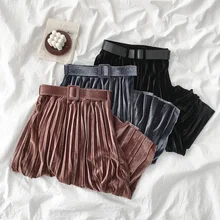 Винтажная плиссированная юбка для женщин, повседневная, высокая талия, трапециевидная мода, макси, Saias, с поясом, женская повседневная черная, коричневая нижняя часть