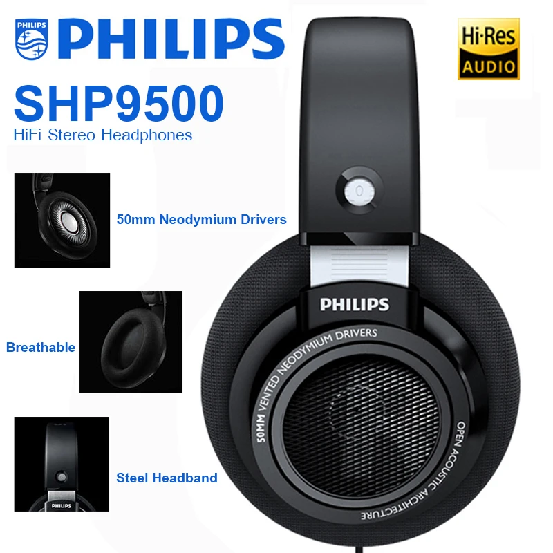Philips SHP9500 профессиональные наушники с HiFi стерео неодимовая гарнитура для Xiaomi SamSung