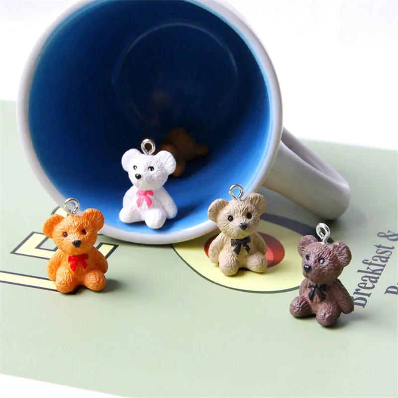 Lot of 10 3-D Hand Painted Resin Teddy Bear Charm Pendant DIY Necklace Jewelry Making Pink/Yellow/Black Charms ui38dh | Украшения и