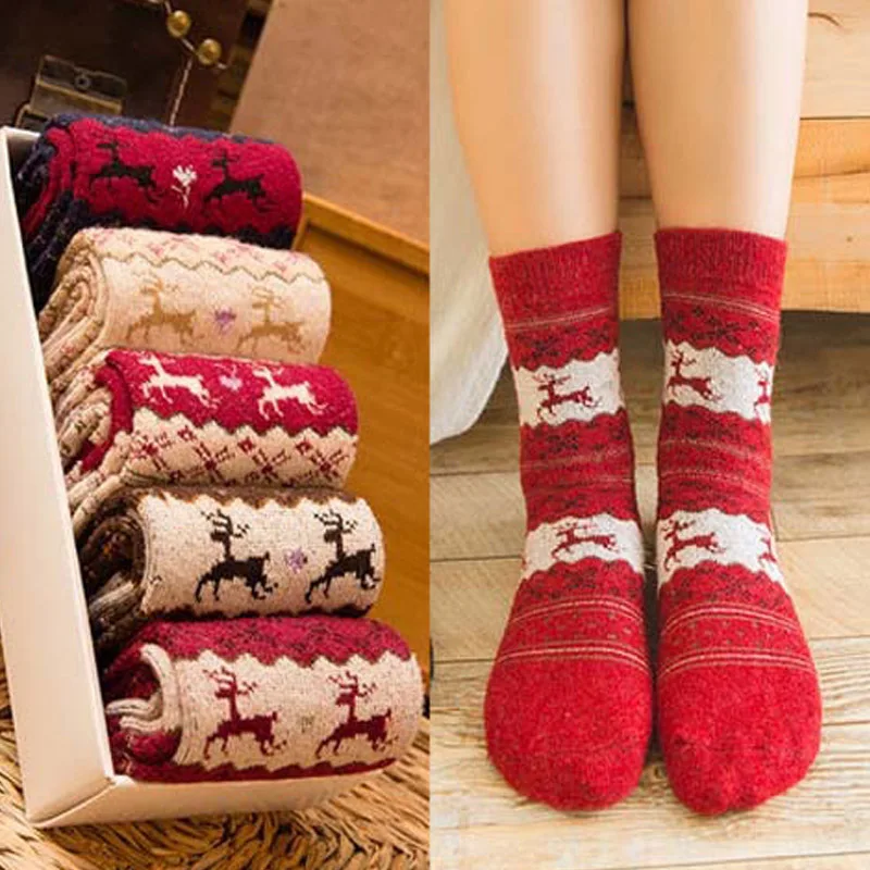 

Winter Women's Socks Lady Christmas Gift Fashion Cute Wool Socks Ladies Crazy Funny Sock Female Thermal Warm Sock Women Animal Xmas Sox (NOBOX)